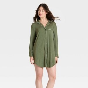 Auden Cloud Knit Nightgown Olive Green Modal Long Sleeve Button Up Target Gift